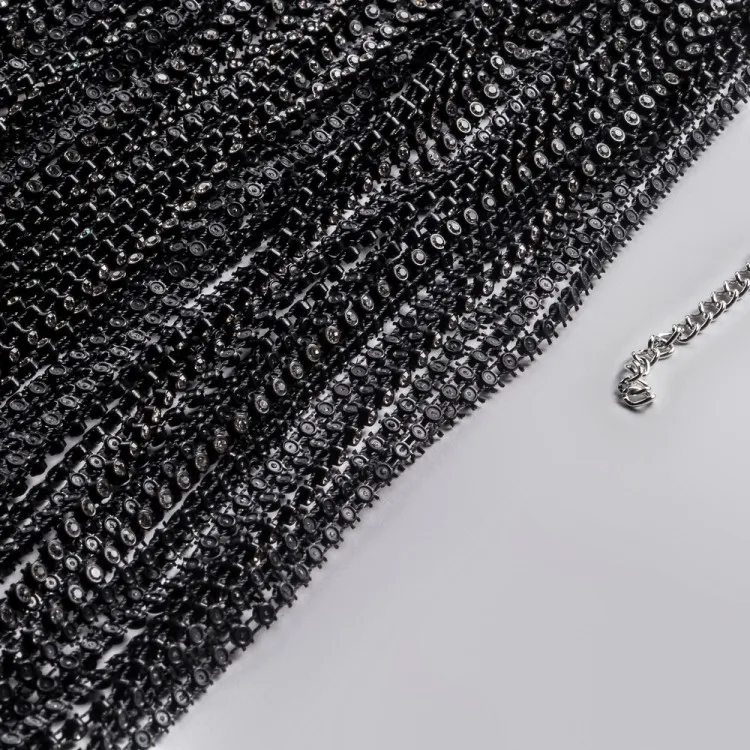 Sexy Black Bling Bling Rhinestone Fringe Tassels Night Club Skirt 12 Sexy Black Bling Bling Rhinestone Fringe Tassels Night Club Skirt - Image 10