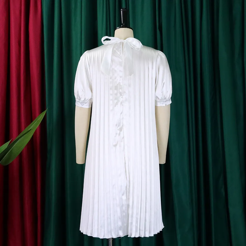 Plus Size Women's Summer Fashion Loose Casual Lace-Up Pleated Dress 18 Plus Size Women's Summer Fashion Loose Casual Lace-Up Pleated Dress - Image 16