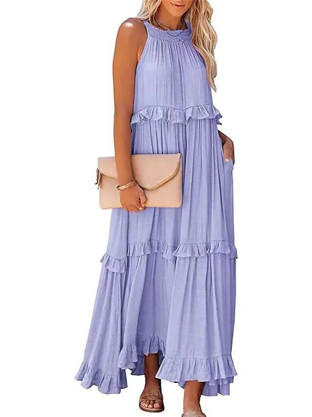 Summer Holidays Ruffle Long Dress Swing Elegant Beach Dress Women 13 Summer Holidays Ruffle Long Dress Swing Elegant Beach Dress Women - Image 11