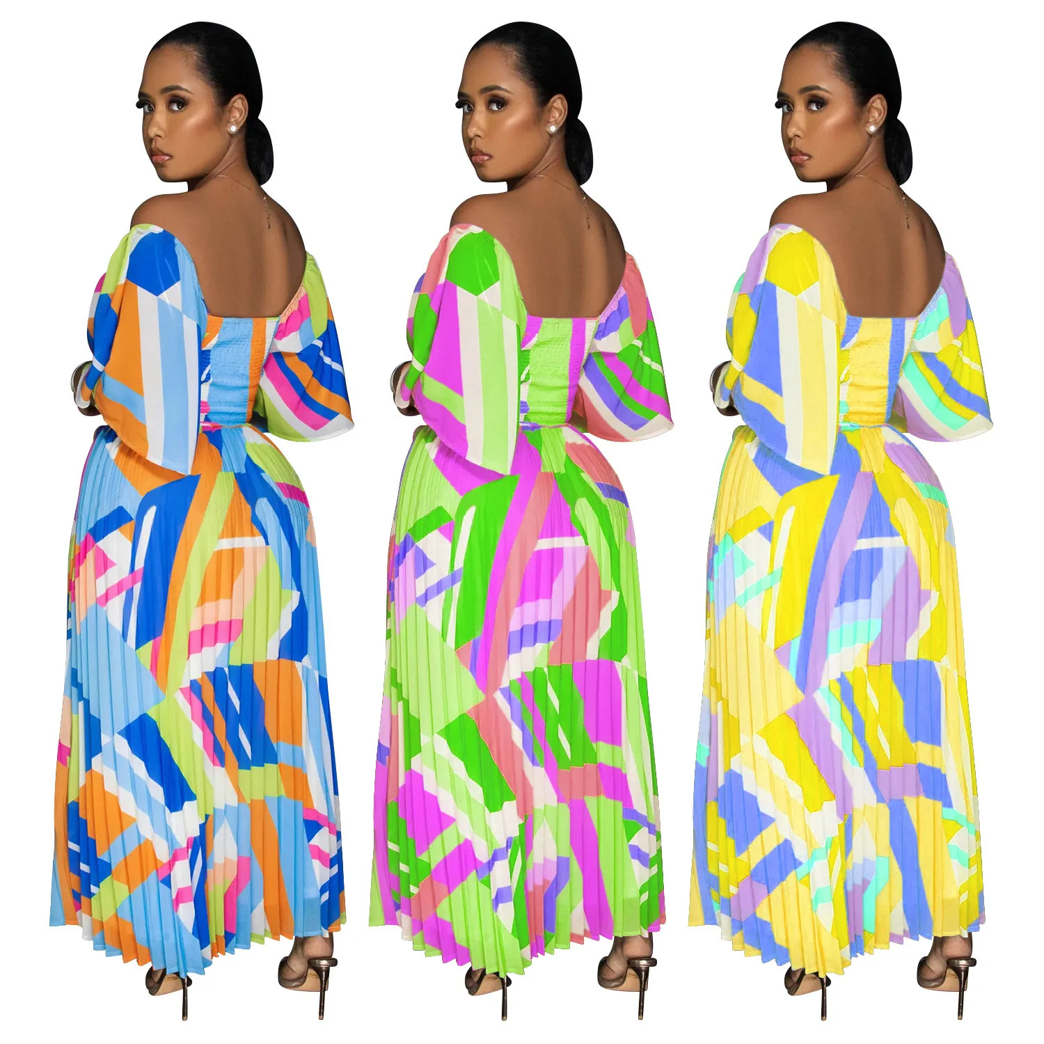 Women Sexy Printed Backless Pleated Maxi Dress 3 Women Sexy Printed Backless Pleated Maxi Dress