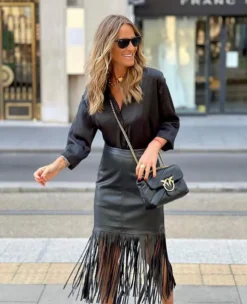 Street Trend Fall/Winter Tassel Patchwork Leather Skirt -Women Fashion Shop ddb06122522df619