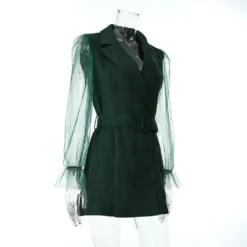 Spring Sexy See-Through Mesh Long Sleeve Double Breasted Slim Waist Chic Women Blazer Dress -Women Fashion Shop ddbf4e6cc9ab8f99