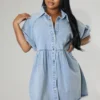 Women Casual Turndown Collar Short Sleeve Denim Shirt Dress -Women Fashion Shop ddf23f13e1204ec4