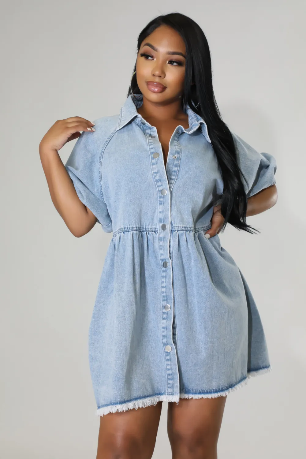 Women Casual Turndown Collar Short Sleeve Denim Shirt Dress 3 Women Casual Turndown Collar Short Sleeve Denim Shirt Dress