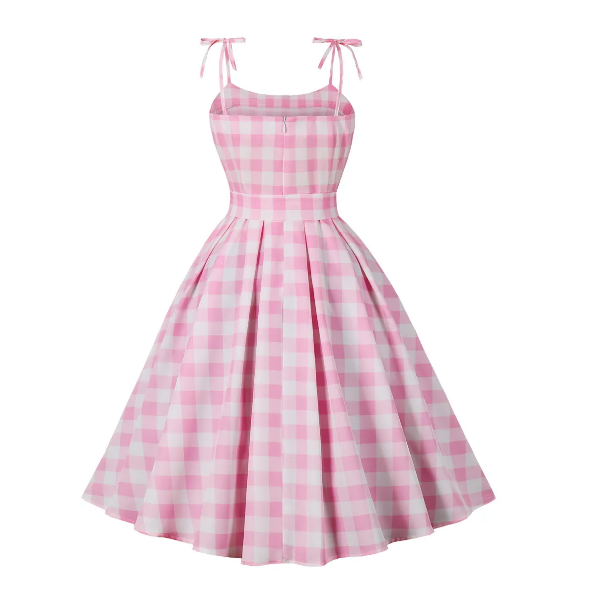Women Summer Check Strap Sweet Bow Lace-Up Dress 6 Women Summer Check Strap Sweet Bow Lace-Up Dress - Image 4