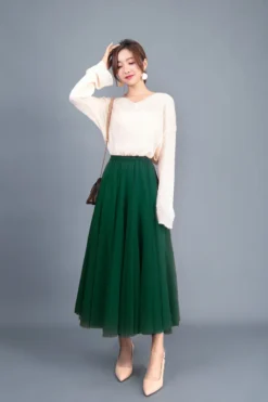 Spring Swing Puffy High Waist Slim Mesh A-line Long Skirt -Women Fashion Shop df168f94c277ca1b