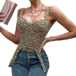 Street Sexy Low Back Leopard Print Camisole Strappy Slim Waist Tank Top -Women Fashion Shop e019040aae3251e0