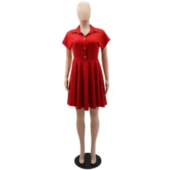 Polo Collar Button Up High Waist A-line Summer Short-sleeved Dress -Women Fashion Shop e02ee7248c74c42f