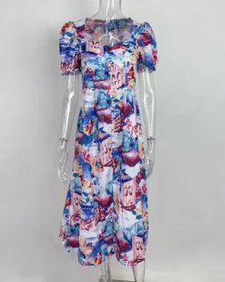 Women's Chic Career Floral Square Neck Sexy Slit Dress -Women Fashion Shop e03875808bc37965