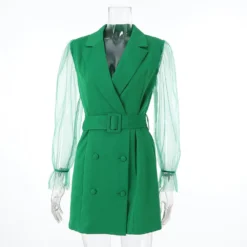 Spring Sexy See-Through Mesh Long Sleeve Double Breasted Slim Waist Chic Women Blazer Dress -Women Fashion Shop e06002d36dd98ece