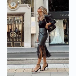 Street Trend Fall/Winter Tassel Patchwork Leather Skirt -Women Fashion Shop e07544c602ce76ff