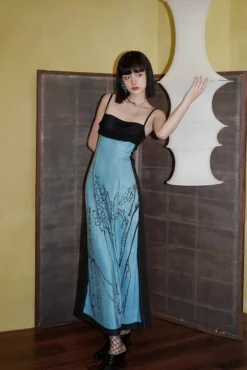 Summer Ink Painting Print Strap Long Dress -Women Fashion Shop e0e3414c38a8243b