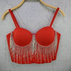 Women Rhinestone Tassel Chain Strap Bra Tank Crop Top -Women Fashion Shop e0feb55966222159