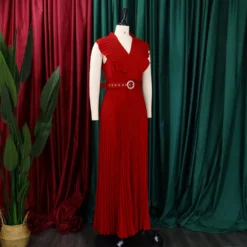 Women Summer Sexy Ruffled Pleated Maxi Dress With Belt -Women Fashion Shop e1260da345923739