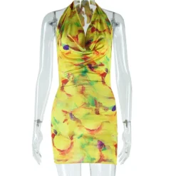 Women Printed Sexy Halter Neck Sleeveless Bodycon Dress -Women Fashion Shop e20a96f2c80b27f9