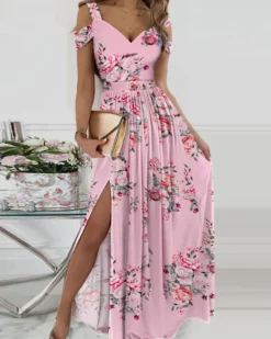 Women Clothes Strap Floral Print Slit Maxi Dress -Women Fashion Shop e20d52770275a094