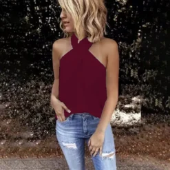 Women Casual Halter Neck Solid Sleeveless Top -Women Fashion Shop e248bccf735a0325