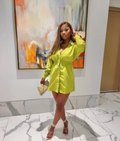 Women Chic Lapel Long Sleeve Solid Dress -Women Fashion Shop e26aa561cd0d23cf