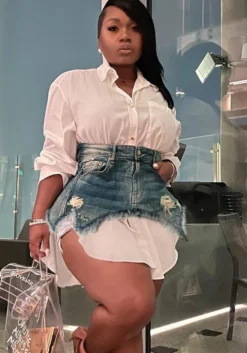 Spring Denim Combination Skirt Fashion Slim Shirt Dress Two Piece Set -Women Fashion Shop e2ccc39f13ed2e46