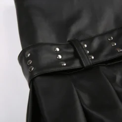 Punk Rivet Belt Slit Leather Skirt Fashion Street Sexy Low Waist A-line Pleated Skirt -Women Fashion Shop e32082dd4af712b0