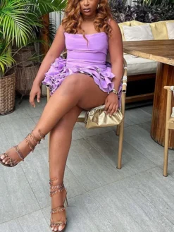 Women's Solid Color Sexy Sleeveless Strap Ruffle Mini Dress 29 Women's Solid Color Sexy Sleeveless Strap Ruffle Mini Dress -Women Fashion Shop e44454efb43a25bb