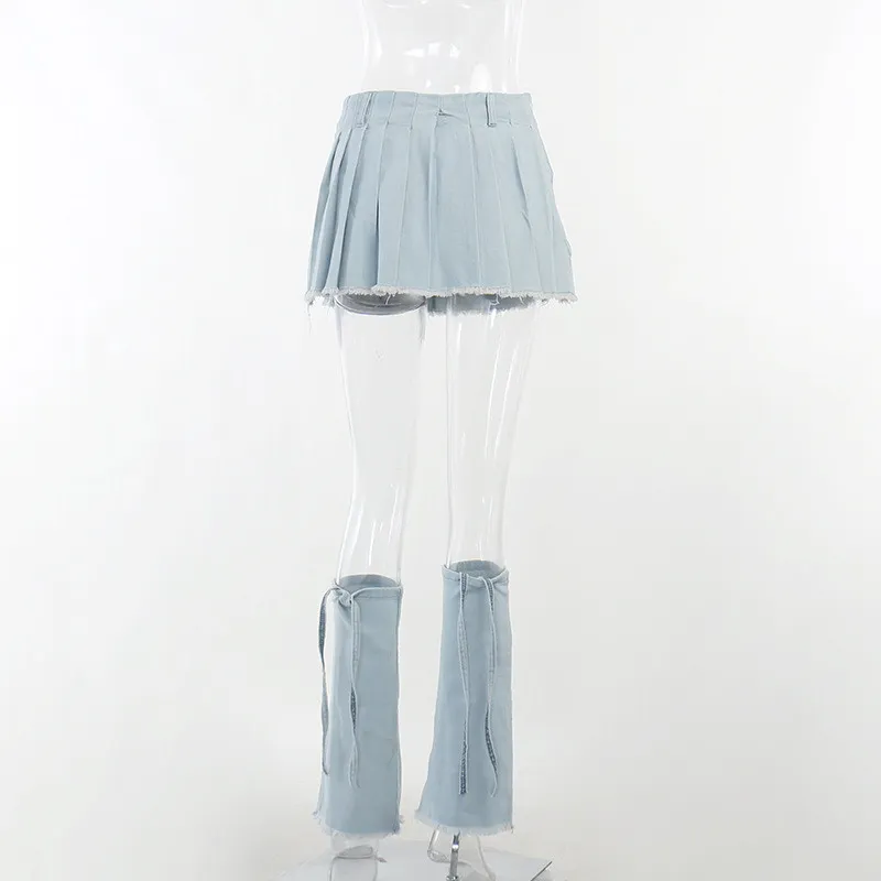 Women Street CasualDenim Pleated Skirt 4 Women Street CasualDenim Pleated Skirt - Image 2