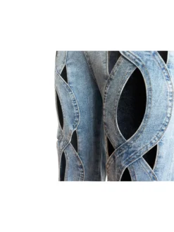 Women's Stretch Denim Pants Twist Hollow Loose Straight Jeans -Women Fashion Shop e48dc6da76b23fde