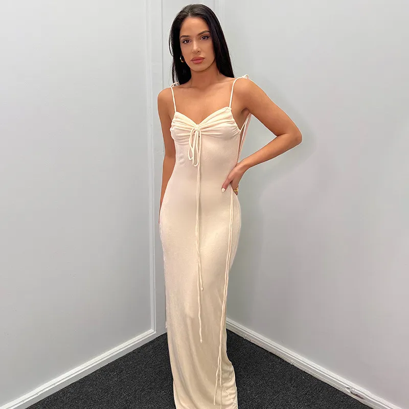 Summer Ladies Long Dress Solid Color Sexy Low Back Straps Halter Bodycon Dress 11 Summer Ladies Long Dress Solid Color Sexy Low Back Straps Halter Bodycon Dress - Image 9