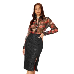 Women Slit Bodycon Sequined Skirt -Women Fashion Shop e54bad2cca97cd88