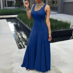 Women's Spring Summer Solid Color Sleeveless U-Neck Swing Women's Dress -Women Fashion Shop e559927386a1879c