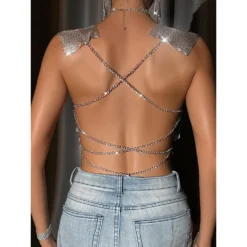 Women Irregular Sequin Vest Metal Chain Backless Top -Women Fashion Shop e58b0447b2099690