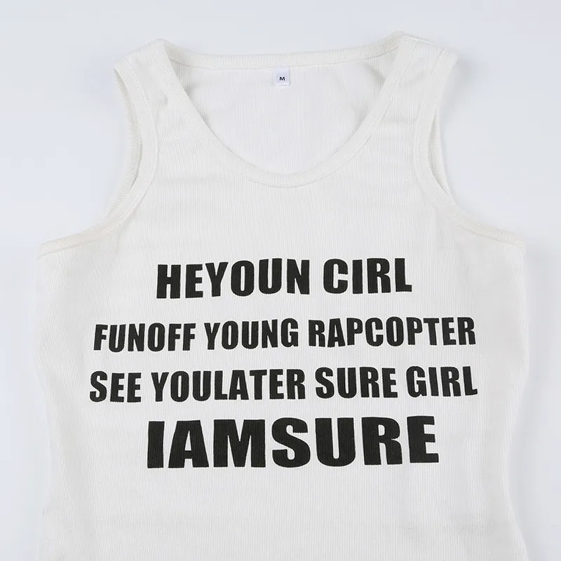 Letter Print White Camisole Women Outdoor Wear Basic Pullover Round Neck Slim Fit Basic Top 10 Letter Print White Camisole Women Outdoor Wear Basic Pullover Round Neck Slim Fit Basic Top - Image 8