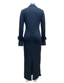 Women Turndown Collar Long Sleeve Feather Maxi Dress -Women Fashion Shop e70ac23747dfd689