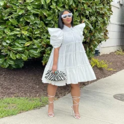 Spring/Summer Retro Court Style Pleated Puff Sleeve Loose Women Dress -Women Fashion Shop e7657e6495a556fc