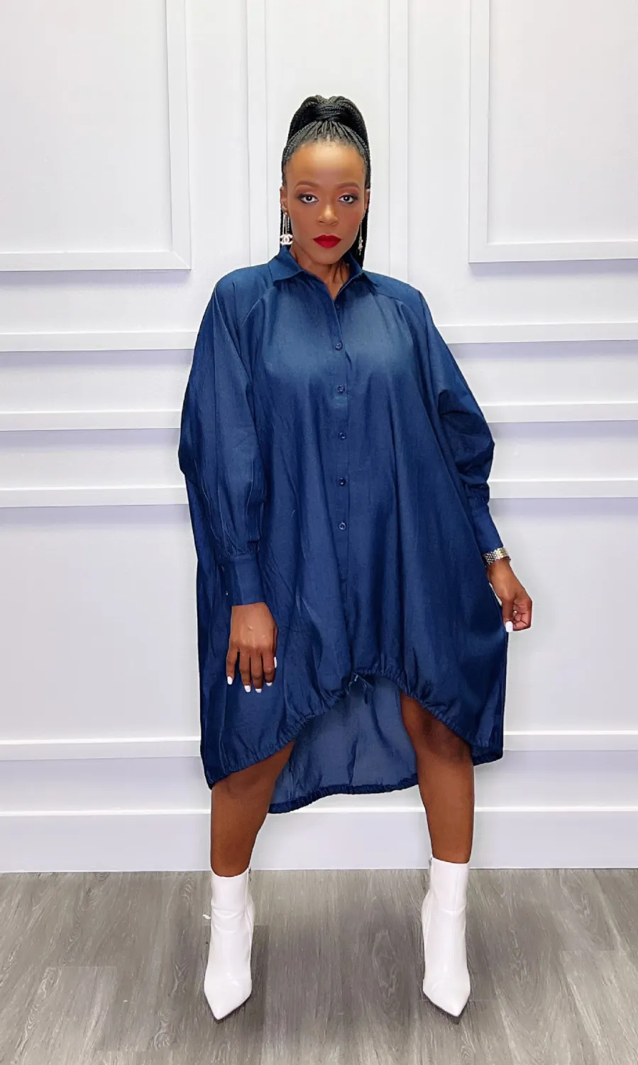 Women Turn Down Long Sleeve Loose Denim Dress 8 Women Turn Down Long Sleeve Loose Denim Dress - Image 6