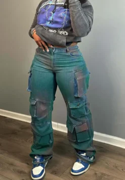 Women Stretch Cargo Denim Straight Leg Pants -Women Fashion Shop e7bc652d94648409