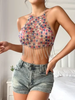 Summer Gem Tassel Chain Sexy Low Back Women Vest -Women Fashion Shop e7daac46bab3ff76