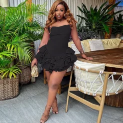 Women's Solid Color Sexy Sleeveless Strap Ruffle Mini Dress 36 Women's Solid Color Sexy Sleeveless Strap Ruffle Mini Dress -Women Fashion Shop e7efb70d4ebb5156