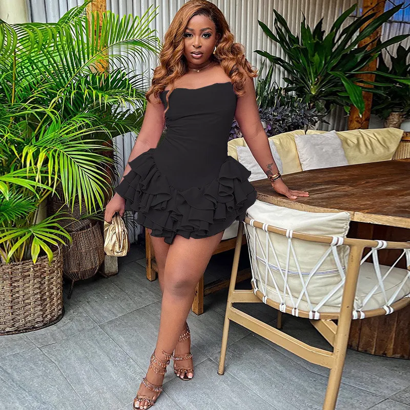 Women's Solid Color Sexy Sleeveless Strap Ruffle Mini Dress 18 Women's Solid Color Sexy Sleeveless Strap Ruffle Mini Dress - Image 16