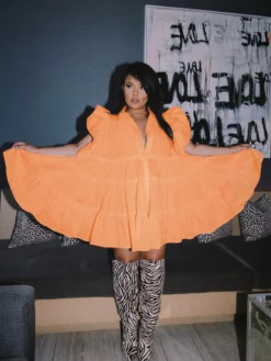 Summer Trend Fashion Casual Lantern Sleeve Turndown Collar Pleated Shirt Dress -Women Fashion Shop e832af8fa3df49d3