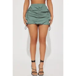 Women's Solid Pleated Elastic Spring Closure Sport Accordion Pocket Cargo Skirt -Women Fashion Shop e84380714cb6e895