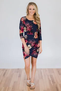 Sprint Women'S Three Quarter Sleeve Floral Printed Irregular Casual Dress -Women Fashion Shop e87384362043a4e4