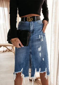 Spring Summer Women's High Waist Front Slit Denim Long Skirt -Women Fashion Shop e87f1a8b8fef7322