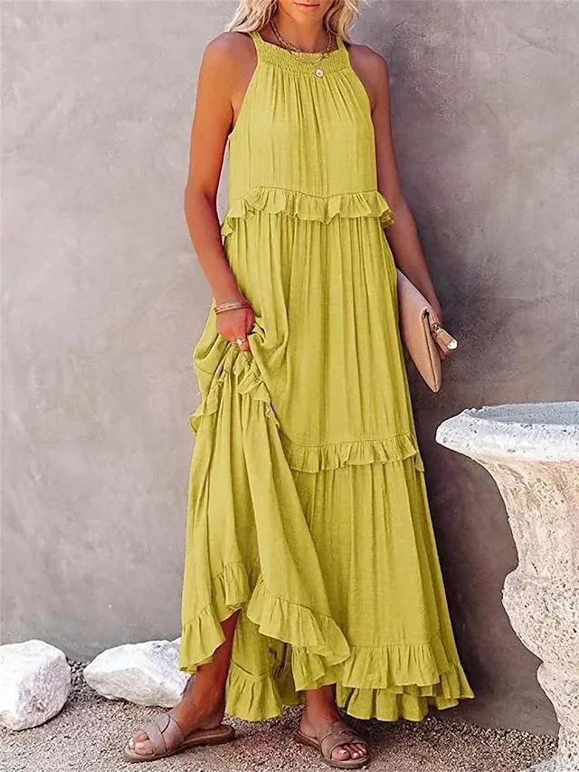 Summer Holidays Ruffle Long Dress Swing Elegant Beach Dress Women 9 Summer Holidays Ruffle Long Dress Swing Elegant Beach Dress Women - Image 7