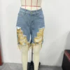 Summer Women's Denim Shorts Ripped Loose High Waist Knee-Length Shorts -Women Fashion Shop e9ab025019efff4a
