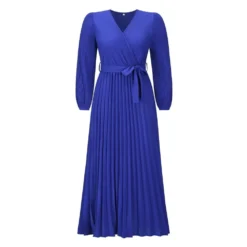 Women Autumn V-Neck Long Sleeve Pleated Maxi Dress -Women Fashion Shop e9faed0039ae842d