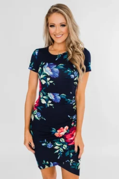 Women Cropped Round Neck Print Short Sleeve Dress -Women Fashion Shop e9fc61141191753f