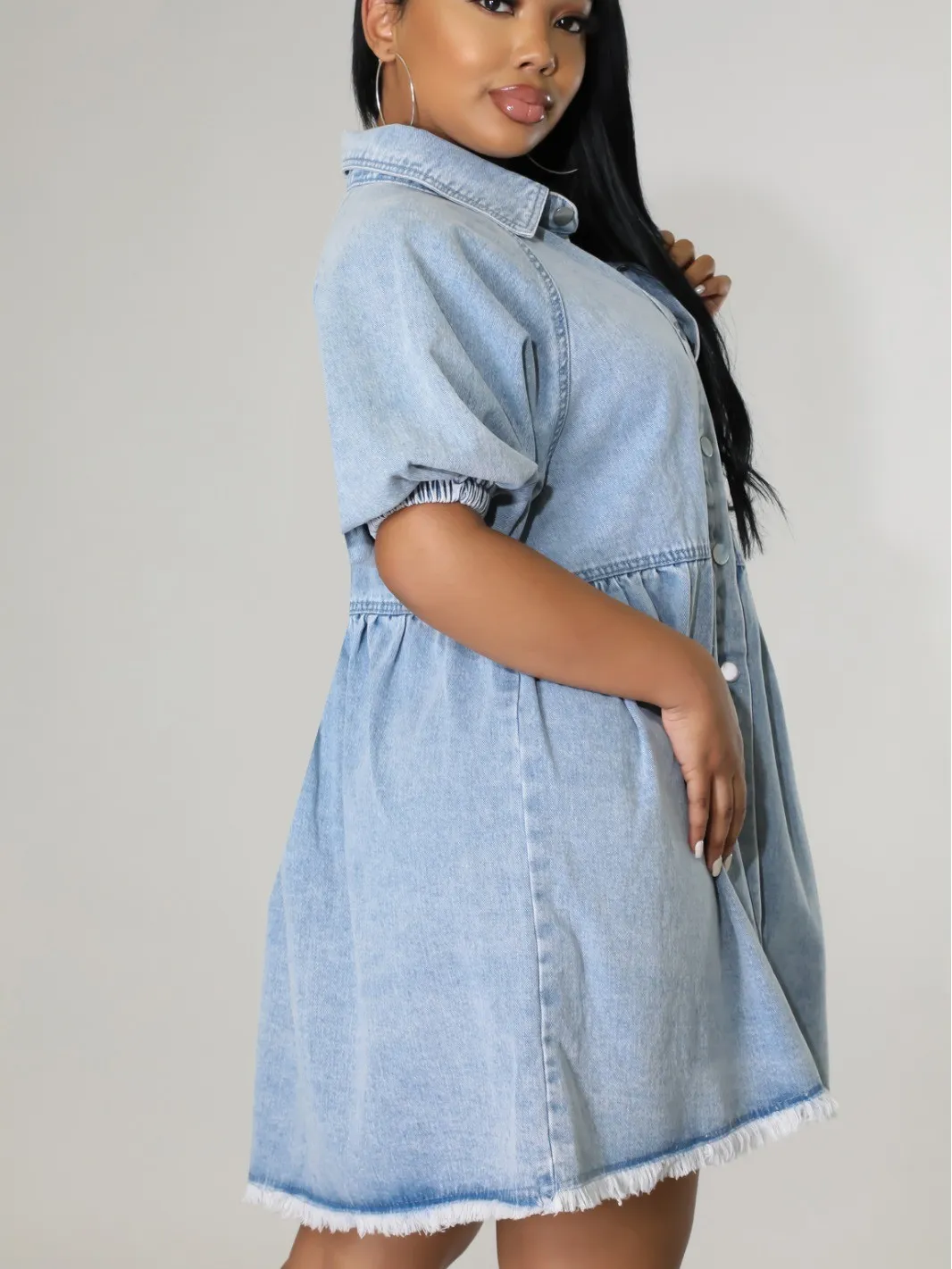 Women Casual Turndown Collar Short Sleeve Denim Shirt Dress 7 Women Casual Turndown Collar Short Sleeve Denim Shirt Dress - Image 5