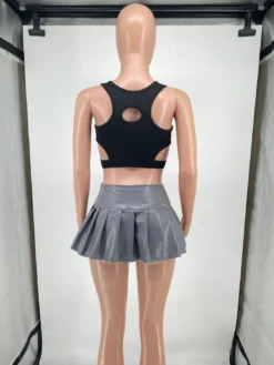 Women's Solid Color Pu Leather Mini Pleated Skirt -Women Fashion Shop eaf91168e75b60a0