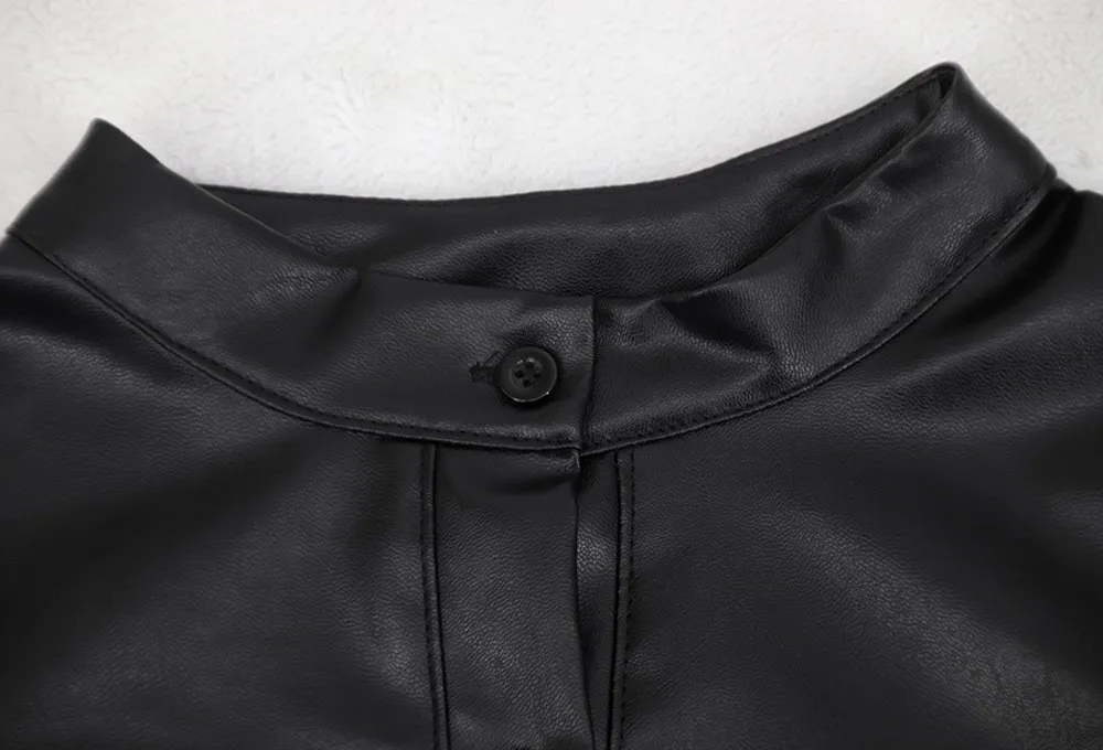 High Collar Solid Color Long Sleeve Loose Pu Dress 16 High Collar Solid Color Long Sleeve Loose Pu Dress - Image 14